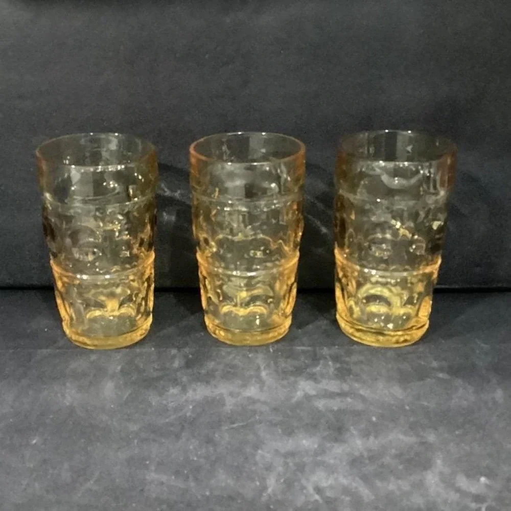 Colony Glass Crown Pattern Tumblers, Set‎ of 3, Honey Gold Glasses, Drinkware